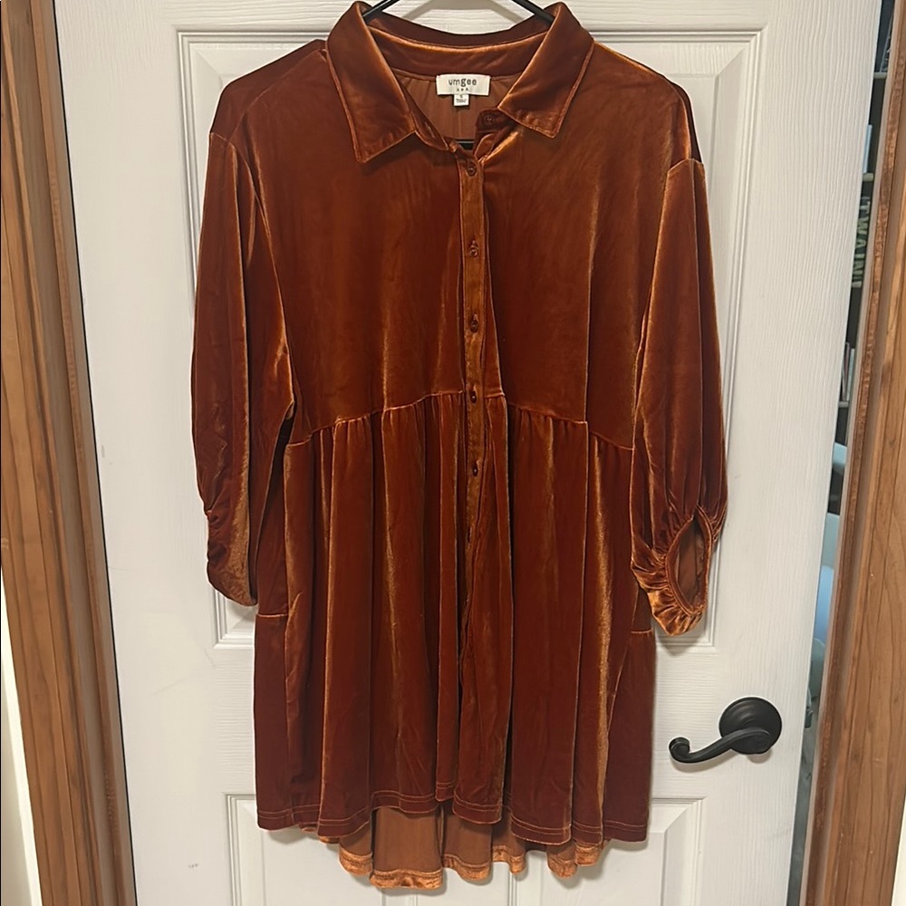 Burnt orange velvet tunic dress/top